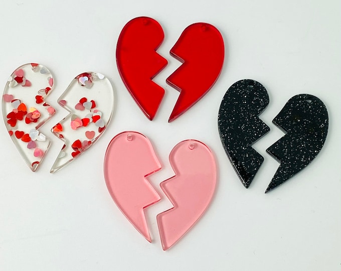 Clearance 10Pairs Acrylic 38mm Broken Split Half Heart Valentine's Day Acrylic Charms Connector Hole Earring Earrings Findings Jewelry