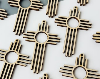 Clearance 22 Wooden Zia Sun Charms, New Mexico Zia Symbol Cutouts, DIY Craft Supplies, Southwestern Earring Blanks