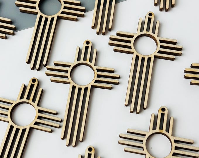 Clearance 22 Wooden Zia Sun Charms, New Mexico Zia Symbol Cutouts, DIY Craft Supplies, Southwestern Earring Blanks