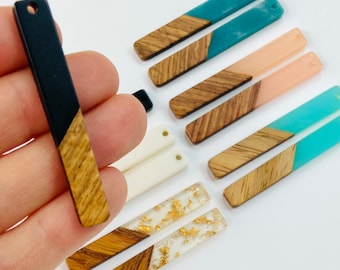 Clearance 10 Pieces Resin & Wood  Slim Matchstick Bar Rectangle Beads Charms with Connector Loop Hole Earring Findings Jewelry Making Craft