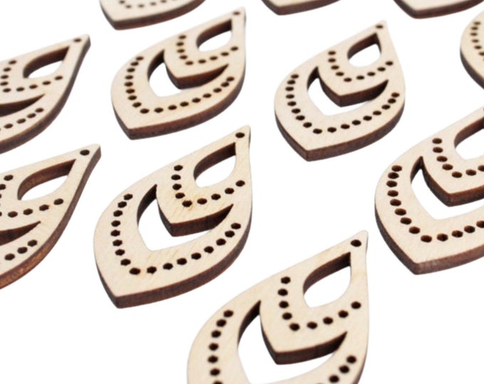 BULK (12pc to 100pc) Unfinished Wood Teardrop Tear Drop with Cutouts Dangle Earring Jewelry Blanks Shape Crafts Made in Texas