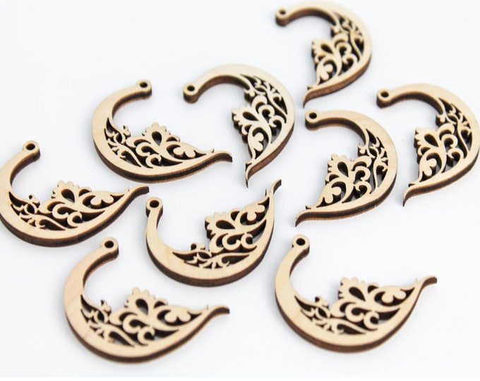 BULK (12pc to 100pc) Unfinished Wood Moon Scroll Cutout Dangle Earring Jewelry Blanks Shape Crafts Made in Texas