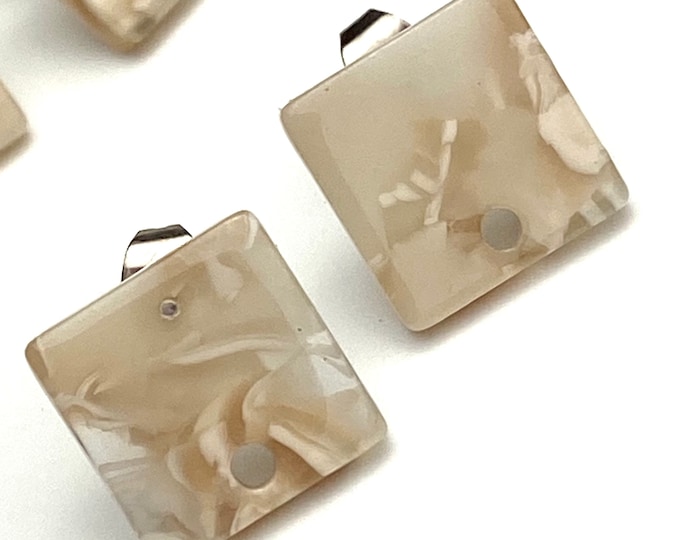 12 Acrylic 12mm Square Stud Post Tan Brown Natural Colors Earrings & Backs Connector Loop Holes Dangle Style Earring Findings Jewelry Making
