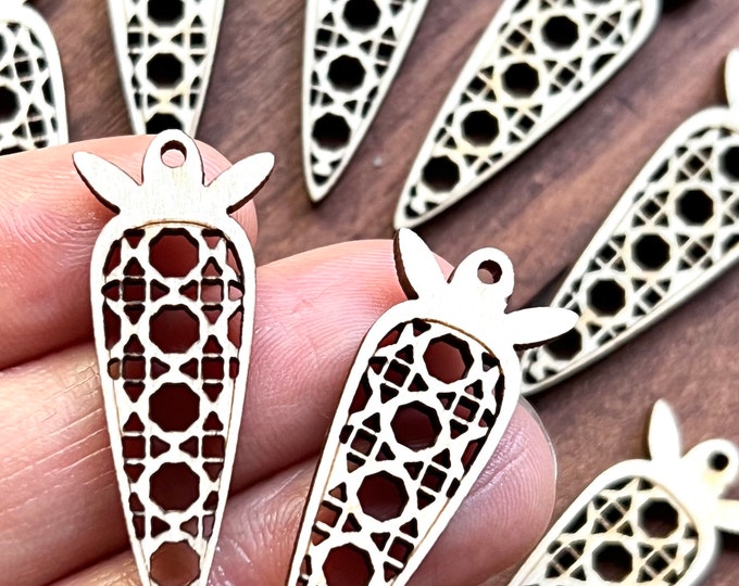 ALL SIZES BULK (12pc to 24pc) Unfinished Wood Easter Carrot Lattice Style Earrings Jewelry Blanks Painting Crafts Made in Texas