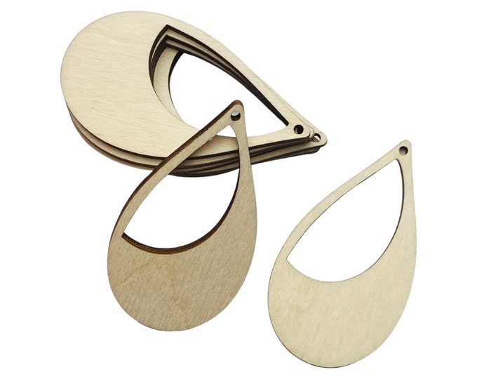 ALL SIZES BULK (12pc to 100pc) Unfinished Wood Laser Cutout Teardrop Moon Cutout Dangle Earring Jewelry Blanks Shape Crafts Made in Texas