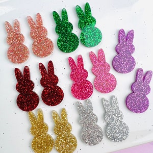 MANY COLORS!  BULK(2-24pcs)Pink, Purple, Gold, Silver, Rose Gold, Glitter Acrylic Easter Peeps Bunny Rabbit Blanks, Earring Blanks