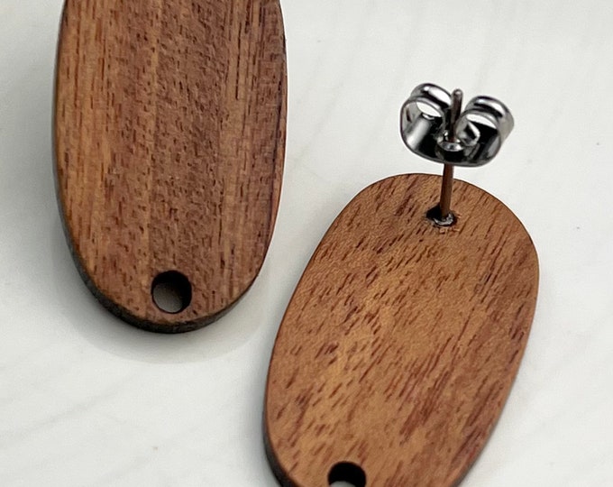 12pcs Wood Wooden Stud Post Oval Earrings w/ Earring Backs Connector Loop Holes Dangle DIY Earrings Findings Jewelry Making
