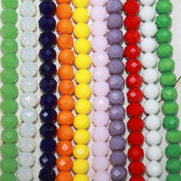 ALL COLORS White,Cloudy,Red,Pink,Purple,Yellow,Green,Blue Faceted Glass Beads 8mm x 10mm Rondelle Spacer Bracelet Necklace