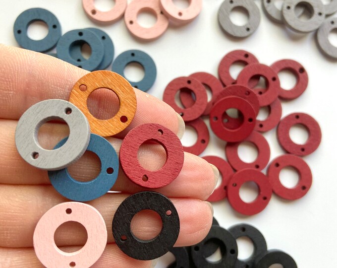 24 Painted Wood 18mm Round Circle Hoop Shape Beads Earring Connectors with 2 Loop Holes Earrings Findings DIY Jewelry Making Crafts