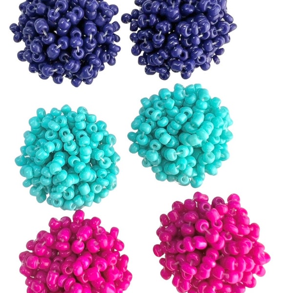 Clearance 12pcs Imperfect Pink, Navy Blue, or  Turquoise Bead Beaded Earrings Toppers 18mm Stud Post & Backs w/Connector