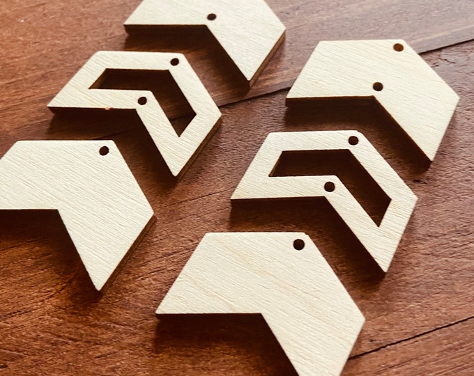 ALL SIZES Unfinished Wood Laser Geometric Set Cutout Arrow w/Connector Holes Dangle Earrings Jewelry Blanks Charms Crafts