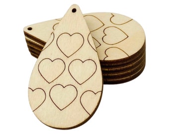 ALL SIZES BULK (12pc to 100pc) Unfinished Wood Cutout Hearts Sectioned Teardrop Tear Drop Earring Jewelry Blanks Crafts Made in Texas