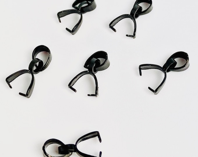 12 Piece Lot ALL Sizes BLACK Stainless Steel Pinch Bails with Swivel Hanger Jewelry Necklace Earring Wires Crafting Crafts