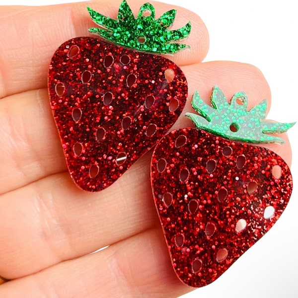 Bulk (2-24PCS) Red Glitter Strawberry Earring Making Blanks, DIY Earrings, Glitter Acrylic Blanks, Acrylic Earring Blanks, Earring Supplies