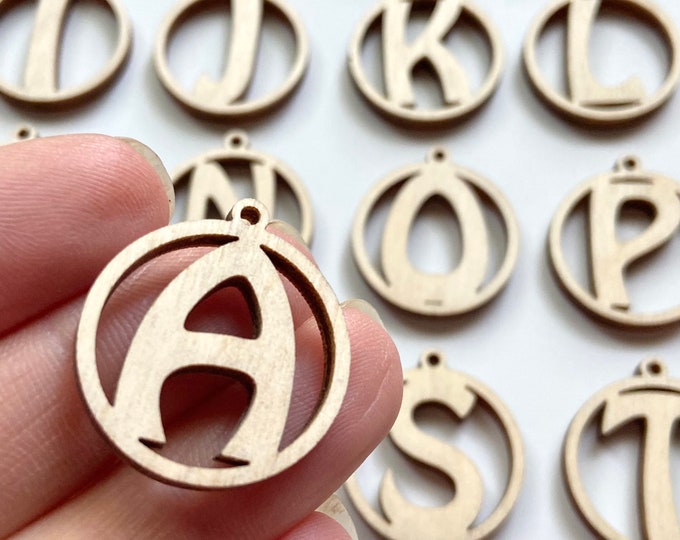 ALL SIZES Gift Tag Ornament Earrings Alphabet Initial Letter Charm with/without Hanging Hole Unfinished Wood Paintable Laser Cutout Crafts