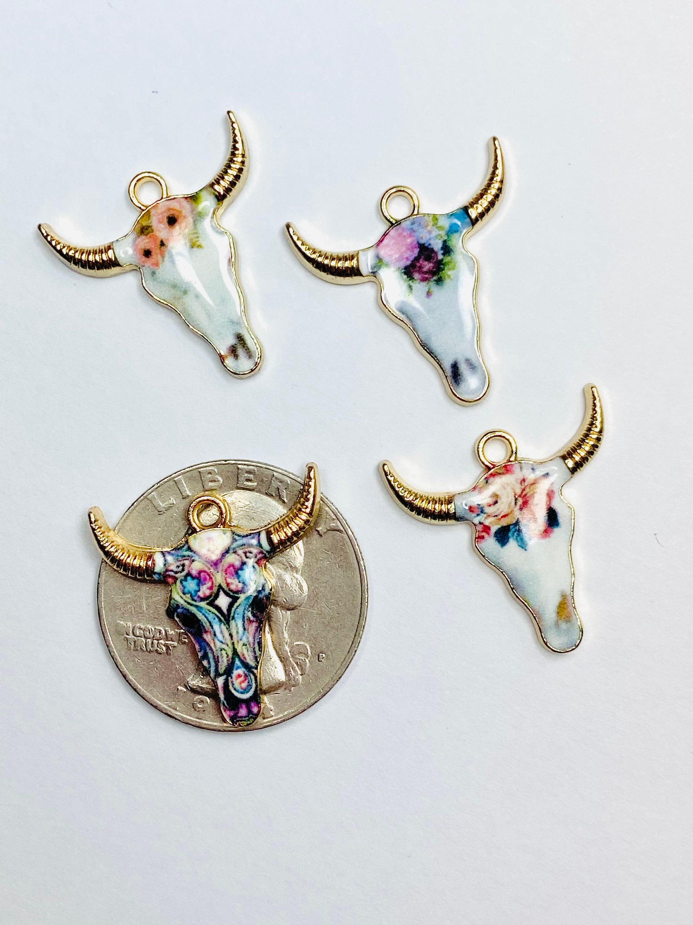8 Pieces Longhorn Bull Steer Cow Cowgirl Rodeo Charm with Connector