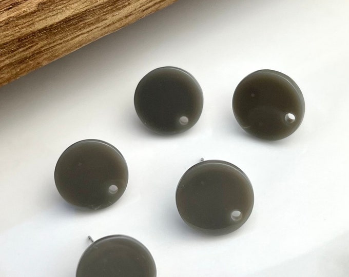 12 Acrylic 14mm Round Stud Post Solid Gray Earrings & Backs Connector Loop Holes Dangle Style Earring Findings Jewelry Making