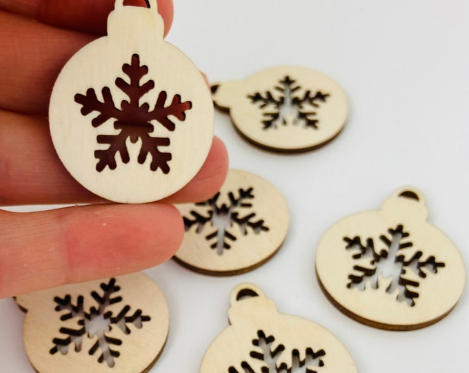 ALL SIZES BULK (12pc to 100pc)F Unfinished Wood Laser Cutout Snowflake in Xmas Bulb Earring Jewelry Blanks Ornaments Crafts Made in Texas