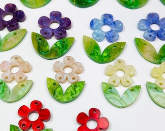 Acrylic Daisy Flower Petal & Leaves DIY Earring Making Blanks