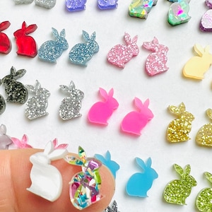 24 Pieces Grab Bag Surprise Mix of Colors Glitter Easter Bunny Rabbit Acrylic Earring Blanks Studs, Earring Making Supplies
