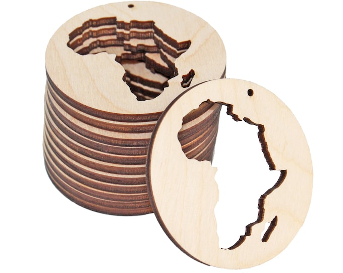 BULK (12pc to 100pc) Unfinished Wood AFRICA Hoop Circle Cutout Dangle Earring Jewelry Blanks Charms Shape Crafts Made in Texas