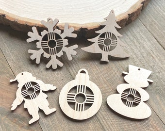Wood Zia Christmas Ornament Blanks, Unfinished Wood Cutouts (10 Piece Set)