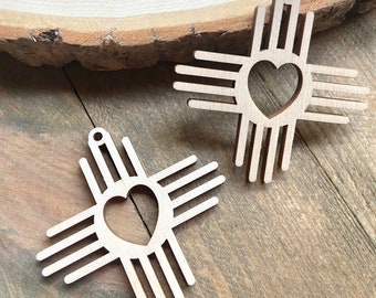 12pc to 24pc Unfinished Wood Zia Heart Sign New Mexico Sun Symbol Earrings Cutout Hanging Charm Jewelry Blanks Shape Crafts Made in Texas