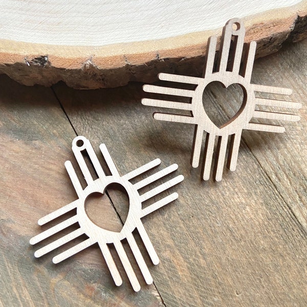 12pc to 24pc Unfinished Wood Zia Heart Sign New Mexico Sun Symbol Earrings Cutout Hanging Charm Jewelry Blanks Shape Crafts Made in Texas