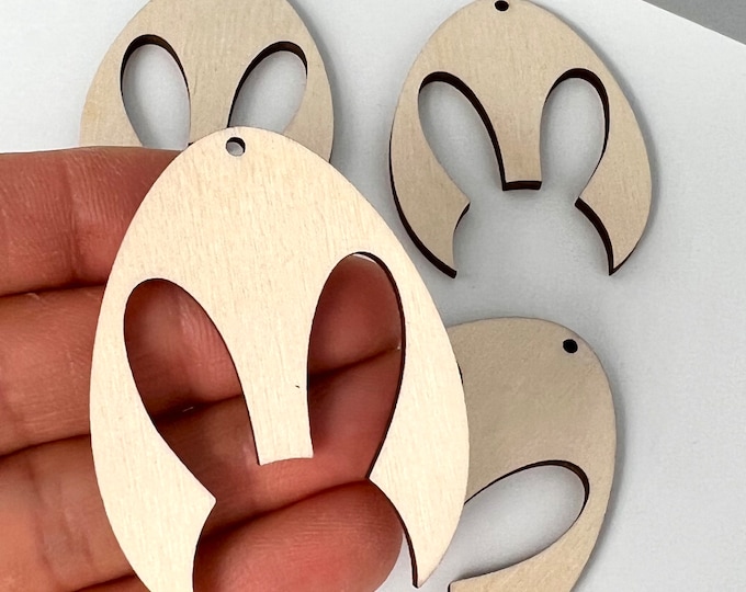 ALL SIZES BULK (12pc to 24pc) Unfinished Wood Laser Cutout Easter Bunny Rabbit Earrings Jewelry Blanks Painting Crafts Made in Texas