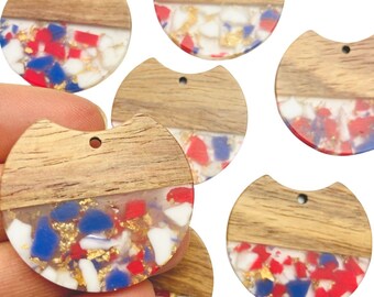 Clearance 12pcs Acrylic & Wood 34mm Patriotic Red, White, Blue Gold Foil Cutout Shape Beads Charms w/ Connector Holes Earrings Findings