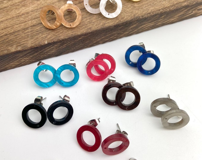 12 Acrylic 14mm Open Circle Stud Post Rainbow Colors Foil Style Earring w/Backs Connector Loop Holes Dangle Earring Findings Jewelry Making