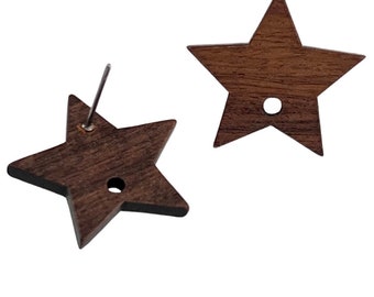 Choose Quantity Walnut Wood Wooden Stud Post Star Earrings w/ Earring Backs Connector Loop Holes Dangle DIY Earrings Findings Jewelry Making