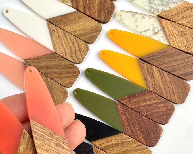 Clearance 10pcs Resin & Wood 2.5” Teardrop Beads Charms with Connector Loop Hole Earring Findings Jewelry Making Craft