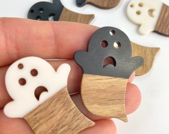 Clearance 10pcs Resin & Wood 1.5” Halloween Ghost Earring Charm Charms Bead Beads with Connector Loop Hole Earring Findings Jewelry Making