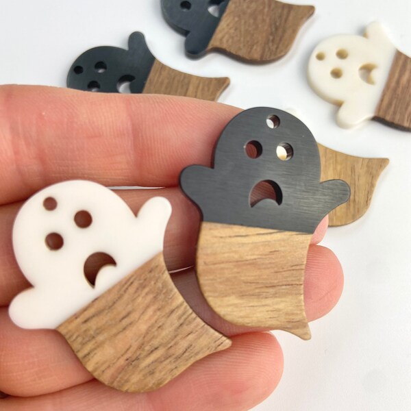 Clearance 10pcs Resin & Wood 1.5” Halloween Ghost Earring Charm Charms Bead Beads with Connector Loop Hole Earring Findings Jewelry Making