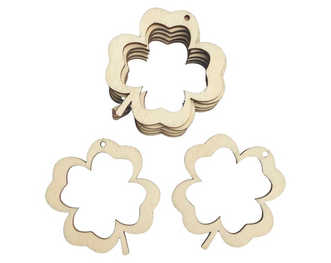 BULK (12pc to 100pc) Unfinished Wood 4 Four Leaf Shamrock Clover Cutouts Dangle Earring Jewelry Blanks Shape Crafts Made in Texas