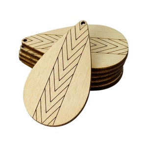 ALL SIZES BULK (12pc to 100pc) Unfinished Wood Cutout Chevron Lines Sectioned Teardrop Tear Drop Earring Jewelry Blanks Crafts Made in Texas