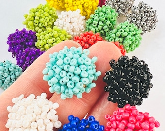6 Seed Bead Beaded Earrings 18mm Round Toppers Stud Post & Backs w/Connector Loop Holes Earring Findings Jewelry Making Supplies