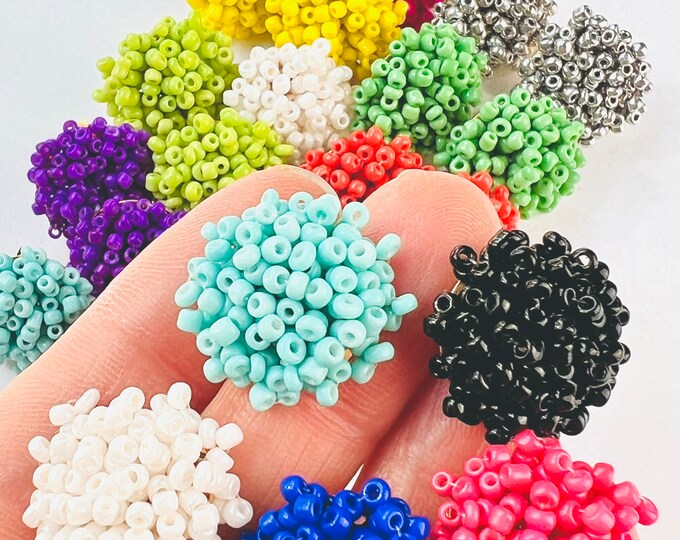 6 Seed Bead Beaded Earrings 18mm Round Toppers Stud Post & Backs w/Connector Loop Holes Earring Findings Jewelry Making Supplies