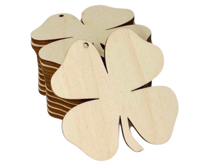 BULK (12pc to 100pc) Unfinished Wood 4-Leaf Shamrock Clover Cutouts Tag Tags Dangle Earring Jewelry Blanks Shape Crafts Made in Texas
