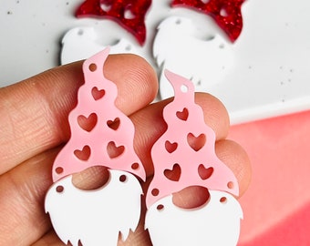 Valentine's Gnome Acrylic Earring Blanks, Heart, Red Glitter or Pink (DIY)