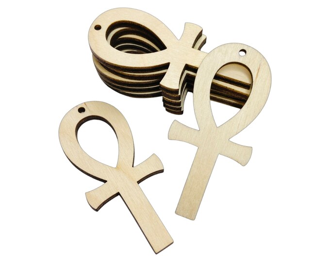ALL SIZES BULK (12pc to 100pc) Unfinished Wood Laser Cutout  Ankh Pendants Frames Earring Earrings Jewelry Blanks Shape Crafts Made in Texas