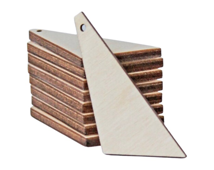 ALL SIZES BULK (12pc to 100pc) Unfinished Wood Laser Cutout Elongated Triangle Earring Jewelry Blanks Charms Shape Crafts Made in Texas