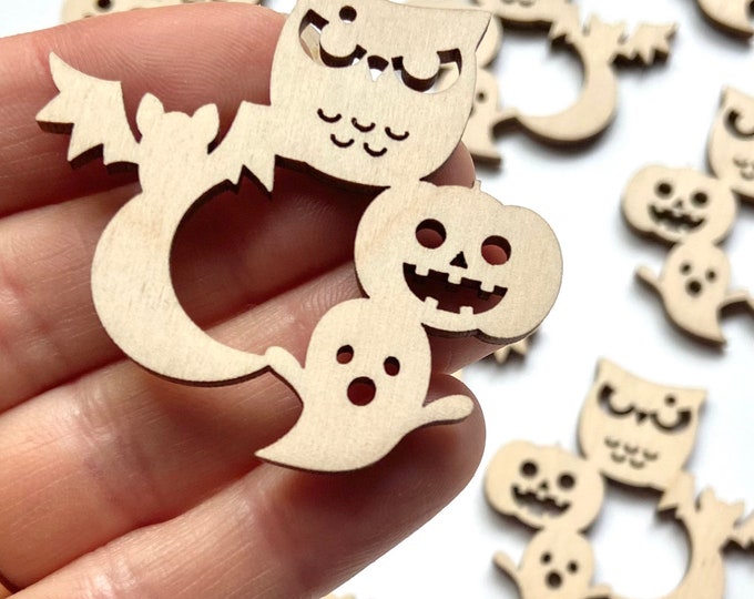 BULK (12pc to 100pc) Unfinished Wood  Cutouts Halloween Wreath Bat,Moon,Ghost,Owl Dangle Earrings Jewelry Blanks Shape Crafts Texas Made
