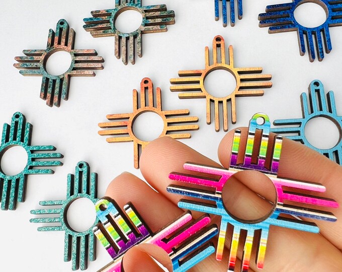 Painted DIY Zia Symbol Earring Wood Blanks New Mexico Sun Symbol Cutout Earrings Jewelry