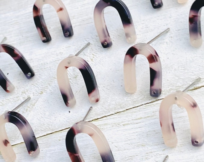 12 Acrylic 12mm U Horseshoe Shape Stud Post Brown Tan Mix Earrings & Backs Connector Loop Holes Dangle Earring Findings Jewelry Making