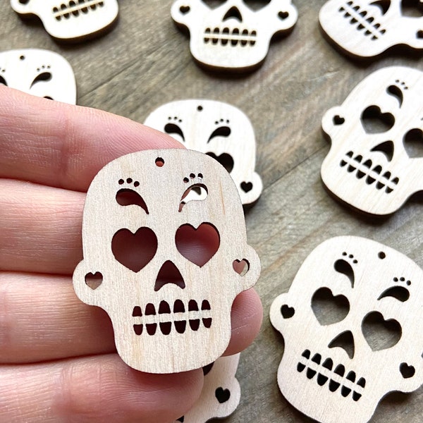 BULK (12pc to 24pc) Unfinished Wood Sugar Skull Skulls with Cutouts Hanging Dangle Earring Ornament Jewelry Blanks Crafts Made in Texas