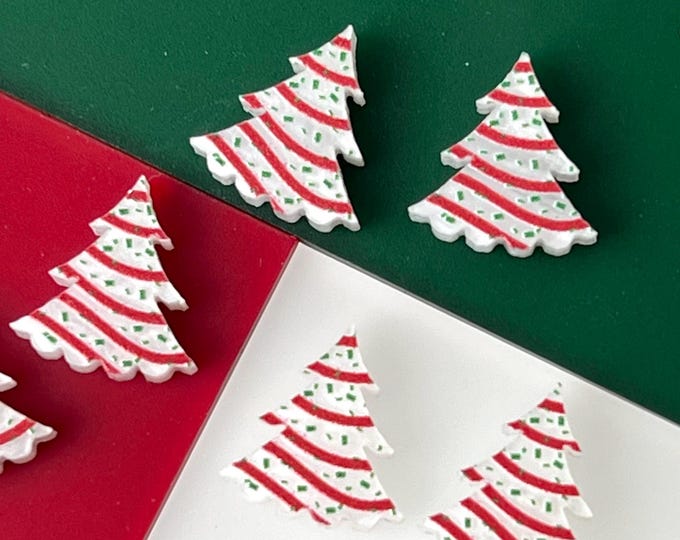 Cake Pattern Christmas Tree Acrylic Stud Earring Blanks, DIY Jewelry Making