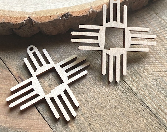 12pc to 24pc Unfinished Wood Zia Sun Sign New Mexico State Sun Symbol Cutout Earrings Ornaments Jewelry Blanks Shape Crafts Made in Texas