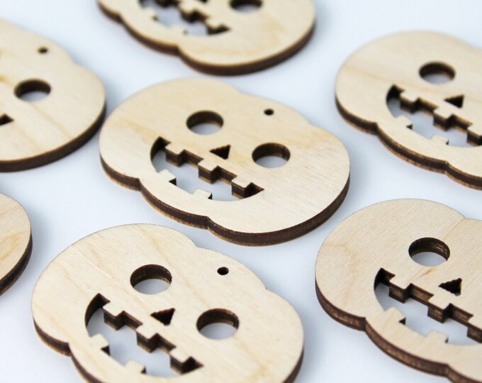 BULK (12pc to 100pc) Unfinished Wood Halloween Pumpkin Cutout Dangle Earring Jewelry Blanks Shape Crafts Charms Made in Texas